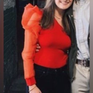 Red Puff sleeve bodysuit